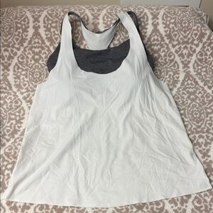 ATHLETA tank top layered over attached built-in bra XS white & gray